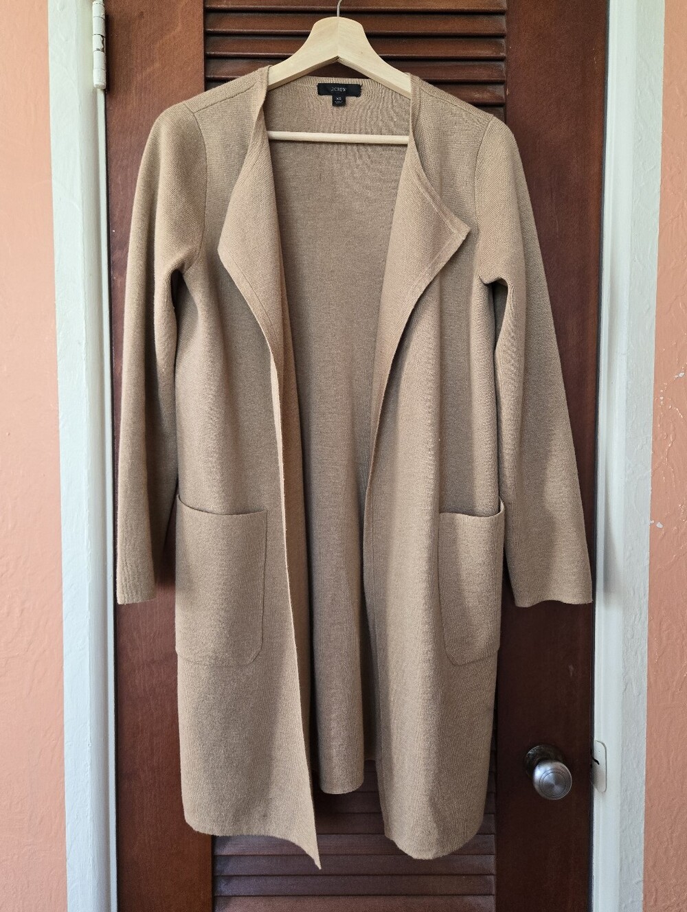 J‎ Crew Juliette Colarless Sweater Blazer Camel Tan Cotton Merino Wool Blend XS - Picture 3 of 11